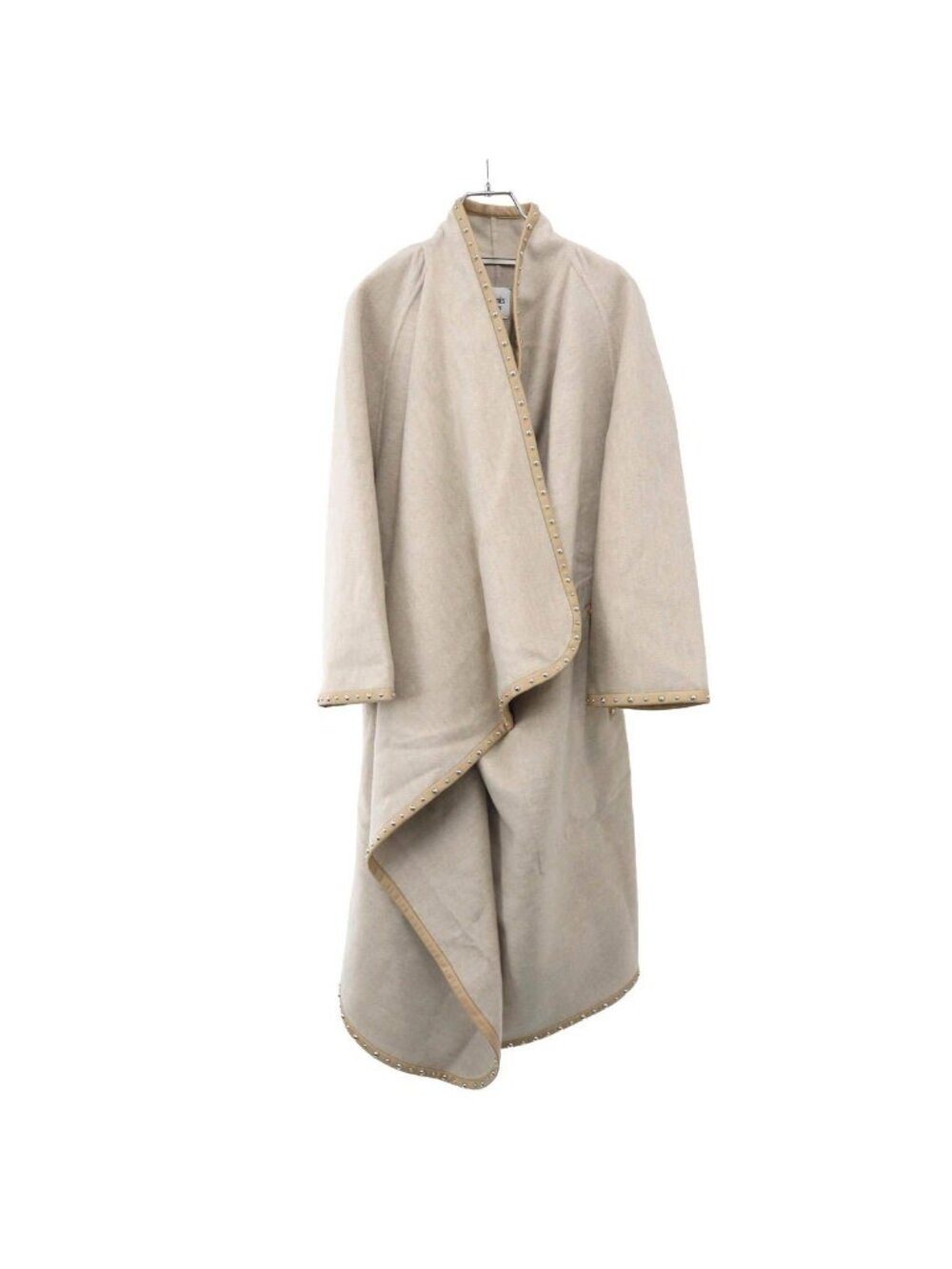 Hermes Leather Trim Studs Cashmere Long Coat Ivory 36